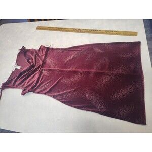 Necessary Objects Dress Large Red Stretch Velour Glitter Drape Neck Holiday NWT